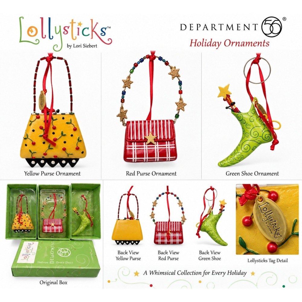 Lollysticks Dept 56 Christmas Ornaments Shoe, Purse Set Of 3 by‎ Kim Bowles NEW